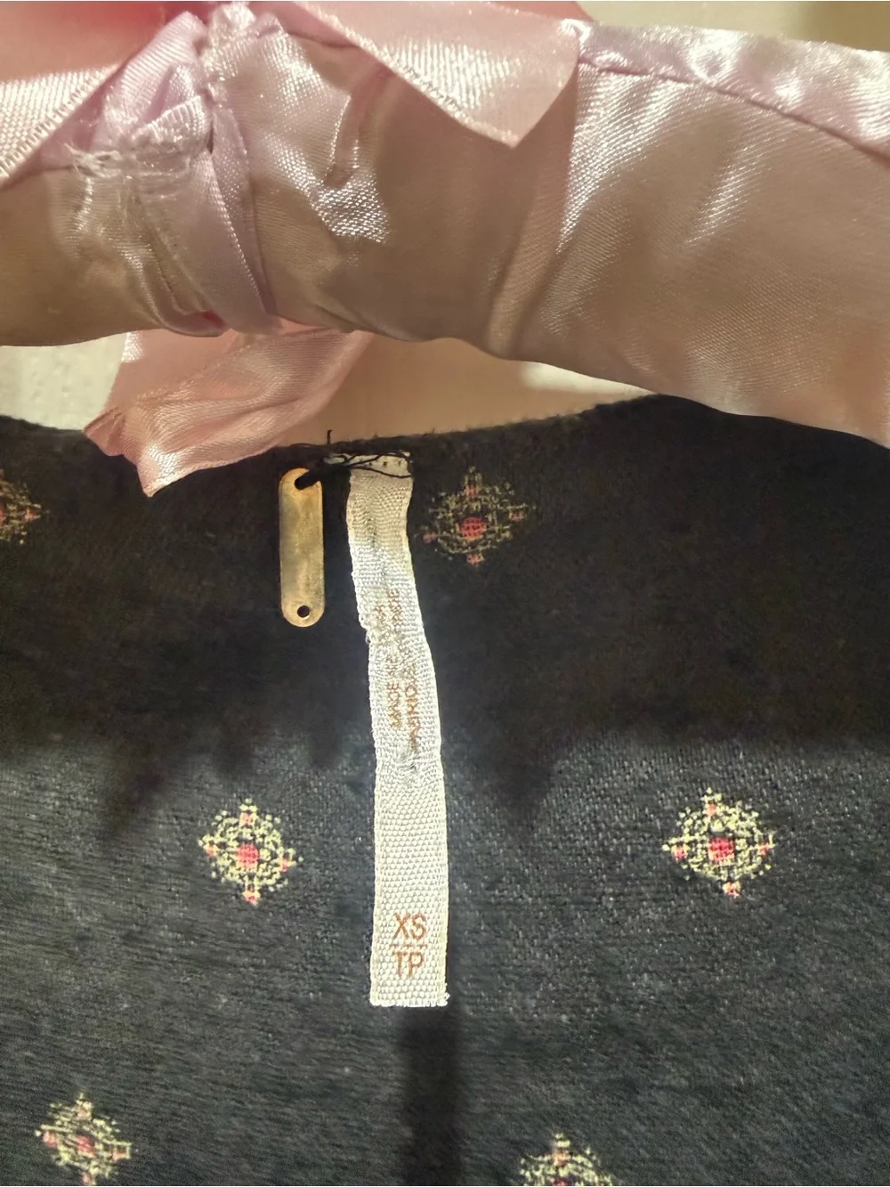 Free People Black Jumper with Red and Cream Embroidered Motifs Size XS